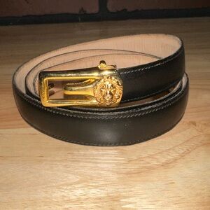 Vintage Anne Klein Black Belt with Gold Lion Buckle
